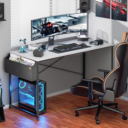 MoNiBloom Computer Desk 55 Inches with A Storage Bag, Student Laptop Writing Desks for Samll Space Home Office, White