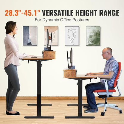 VEVOR Standing Desk with Shelves 47.2 x 23.6 Inch Height Adjustable Desk Dual Monitor Riser Workstation Adjustable Desk 3-Key Modes Sturdy Dual Metal Frame 180LBS Capacity for Home Office