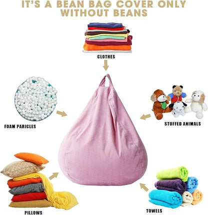 2 Pcs Bean Bag Cover Stuffed Animal Storage Bean Bag Chair Cover Soft Corduroy Stuffed Animal Bean Bag Storage for Kids Adults Indoor Bedroom Organizing Plush Toys(Pink, 100L)