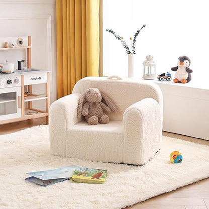 Tiita Kids Sofa Couch, Toddler Foam Sofa Chair, Comfy Child Lounge Chair with Carrying Handle & Side Pockets, Baby Plush Armrest Chair, Lightweight Reading Sofa Chair for Girl or Boy (Beige)