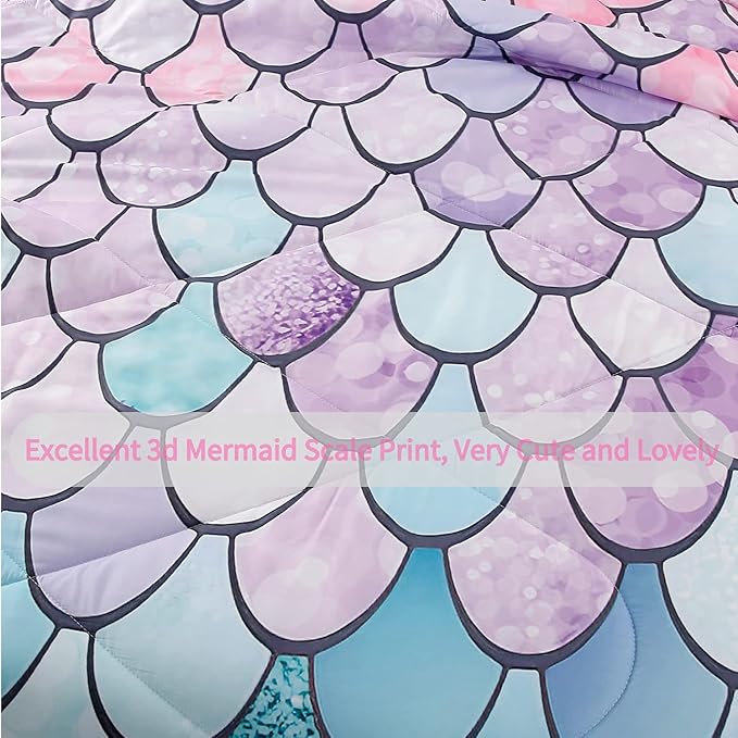 RYNGHIPY 2Pcs Colorful Mermaid Scale Print Comforter Bedding Set Twin Size, Soft Microfiber Coverlet Set/Bedspread/Quilt Set with Colorful Scale Design (Mermaid,Twin)