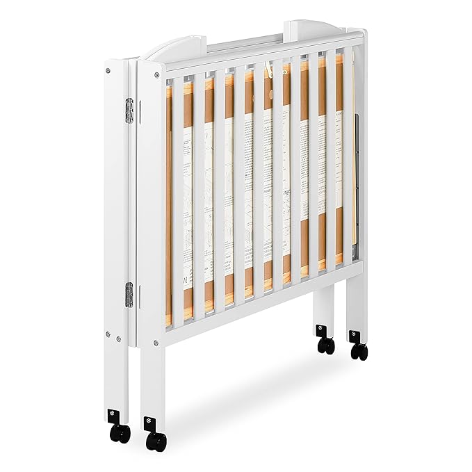 3 in 1 Portable Folding Stationary Side Crib in White, Greenguard Gold Certified, Safety Wheel with Locking Casters, Convertible, 3 Mattress Heights