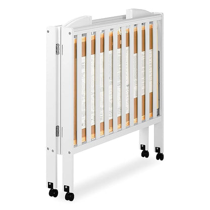 3 in 1 Portable Folding Stationary Side Crib in White, Greenguard Gold Certified, Safety Wheel with Locking Casters, Convertible, 3 Mattress Heights