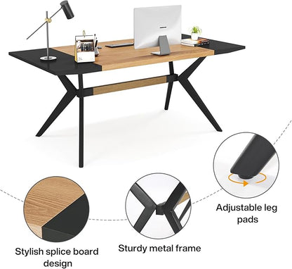 63" W Executive Desk, Extra Sturdy Thickened Wooden Workstation Study Desk Computer Desk Large Home Office Writing Desk for Home Office