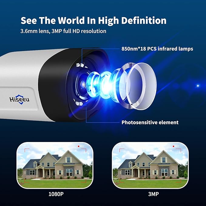 Hiseeu 5MP WiFi Security Camera System,3TB HDD, 16 Channels 8MP NVR Surveillance CCTV System Kit,Outdoor 2 Way Audio, Color Night Vision with Spotlight, 24/7 Time Record