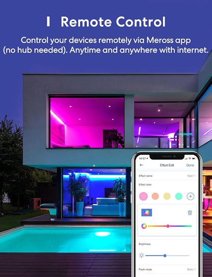 meross Smart LED Strip Lights, 32.8ft WiFi RGB Strip, Works with Apple HomeKit, Siri, Alexa&Google and SmartThings, App Control, Color Changing Lights Strip for Room, Party, Festivals, UL Listed