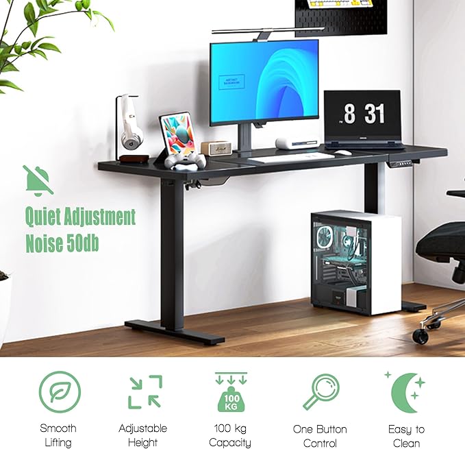 soges 63in Electric Standing Desk Ergonomic Height Adjustable Computer Desk Sit Stand Desk Home Office Desks Standing Desk, Black