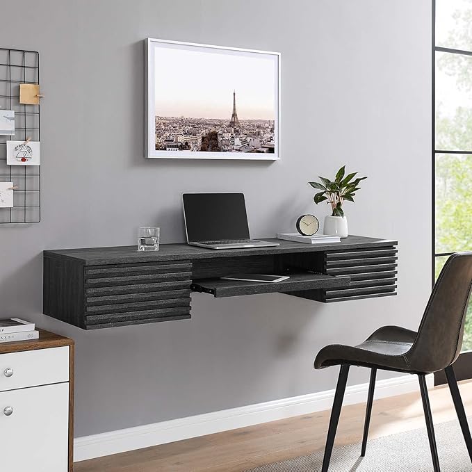 Modway Render Mid-Century Modern, Wall Mount Office Desk, Charcoal