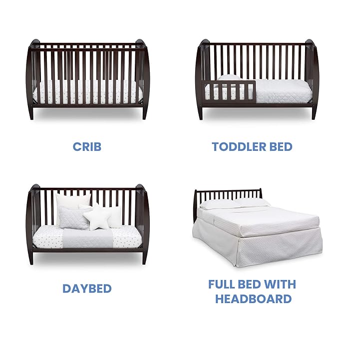 Delta Children Twinkle 4-in-1 Convertible Baby Crib, Sustainable New Zealand Wood, Dark Chocolate and Delta Children Twinkle Galaxy Dual Sided Recycled Fiber Core Crib and Toddler Mattress (Bundle)