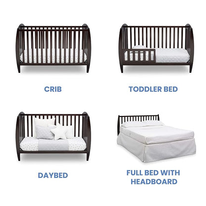 Delta Children Twinkle 4-in-1 Convertible Baby Crib, Sustainable New Zealand Wood, Dark Chocolate and Delta Children Twinkle Galaxy Dual Sided Recycled Fiber Core Crib and Toddler Mattress (Bundle)