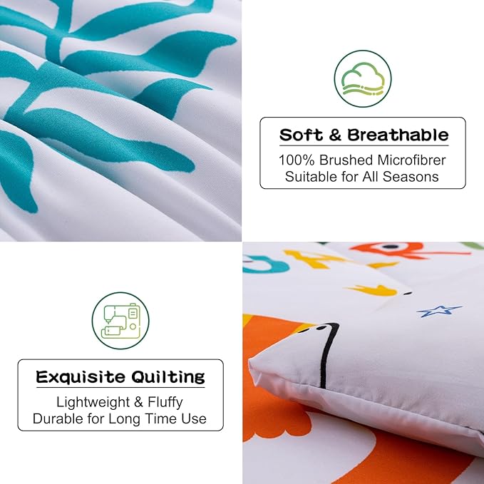 Meeting Story Dinosaur Bedding Set for Boys, Dinosaur Colorful Pattern Style Full Comforter Set, 3 PCS 1 Comforter and 2 Pillowcases in One Bag(Full,White)