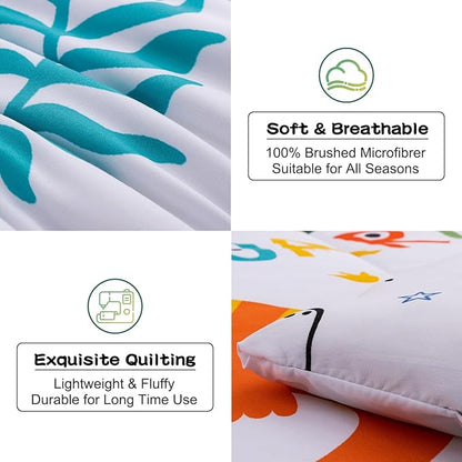 Meeting Story Dinosaur Bedding Set for Boys, Dinosaur Colorful Pattern Style Full Comforter Set, 3 PCS 1 Comforter and 2 Pillowcases in One Bag(Full,White)