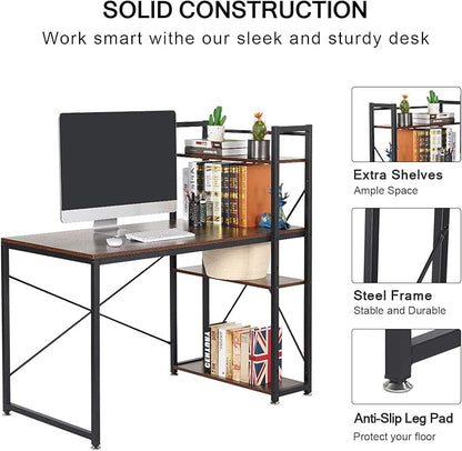 VECELO Computer Drawers/Shelves with Storage for Study/Writing and Home Office Workstation, 47 Inch Desk, Vintage Brown