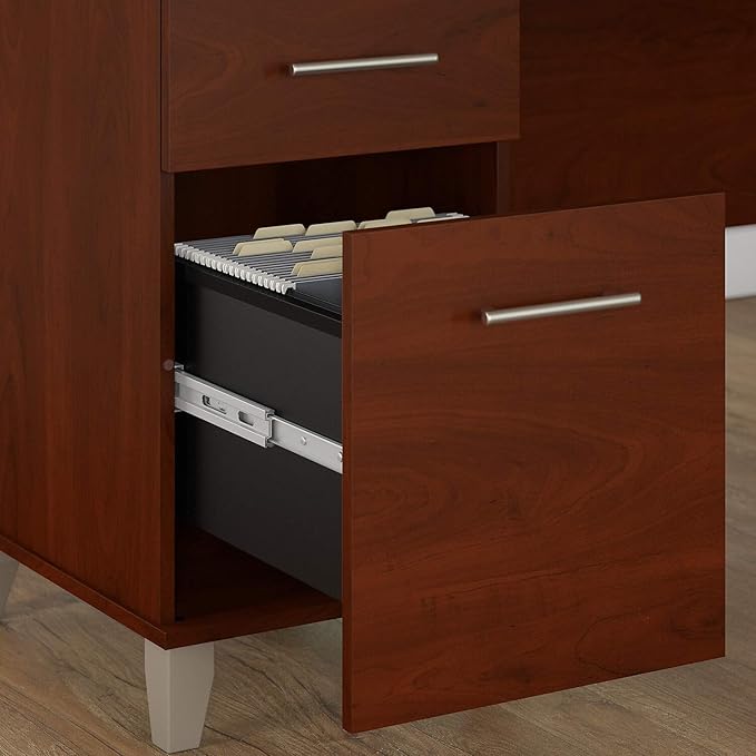 Bush Furniture Somerset 72W 3 Position Sit to Stand L Shaped Desk with Hutch in Mocha Cherry