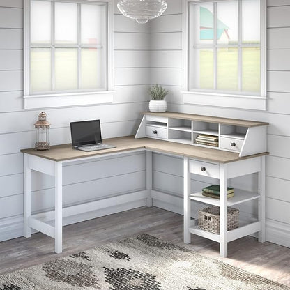 Bush Business Furniture Mayfield L Shaped Computer Desk Desktop Organizer | Storage for Home Office Workspace, 60W, Shiplap Gray/Pure White