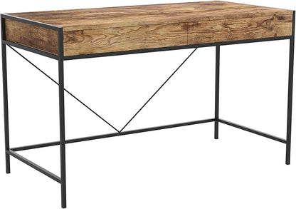 Safdie & Co. Computer Desk 49inch for Home Office and Small Spaces with 2 Drawers Brown Reclaimed Wood with Black Metal. Ideal for Writing, Gaming, Study, Work from Home.