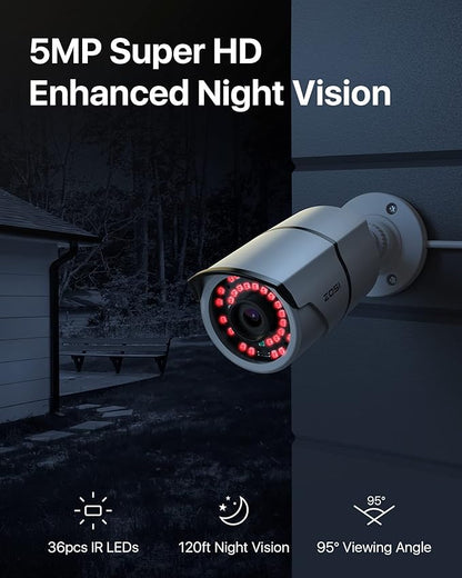 ZOSI ZG2615E 5MP PoE IP Camera Bullet Camera with Night Vision for Outdoor Indoor Power Over Ethernet Surveillance System,Only Work with ZOSI PoE NVR,ZR16DK,ZR08EN,ZR08DN,ZR08PN