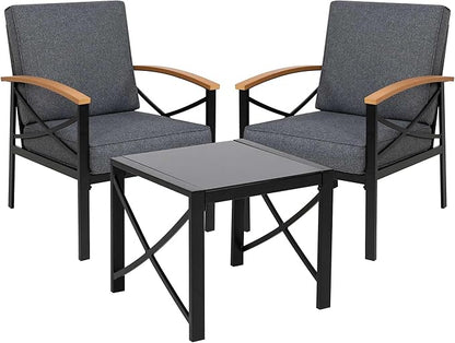 Shintenchi 3 Piece Metal Outdoor Patio Furniture Set, Modern Outdoor Metal Chairs Conversation Furniture Set with Coffee Table for Patio,Backyard,Balcony, Poolside (Dark Grey)
