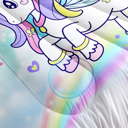 Unicorn Comforter Set for Girls Butterfly Bedding Set Rainbow Quilt Set Twin with 1 Comforter and 2 Pillowcases