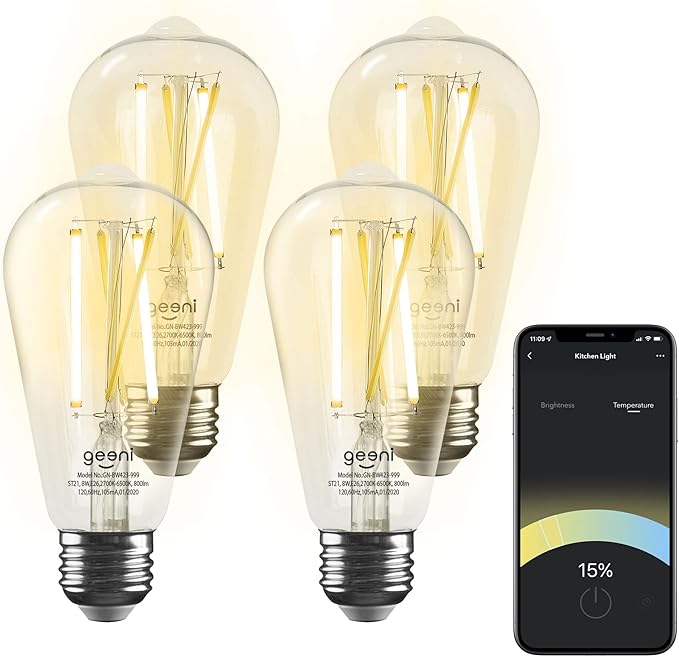 Geeni Smart Light Bulb - Alexa and Google Home Compatible, Tunable White LED Programmable and Dimmable WiFi Light Bulb, App Controlled (ST21-4 Pack)