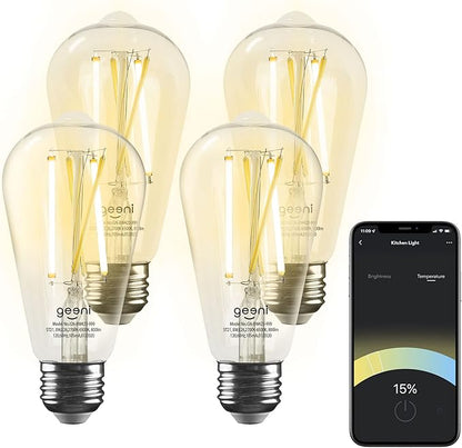 Geeni Smart Light Bulb - Alexa and Google Home Compatible, Tunable White LED Programmable and Dimmable WiFi Light Bulb, App Controlled (ST21-4 Pack)