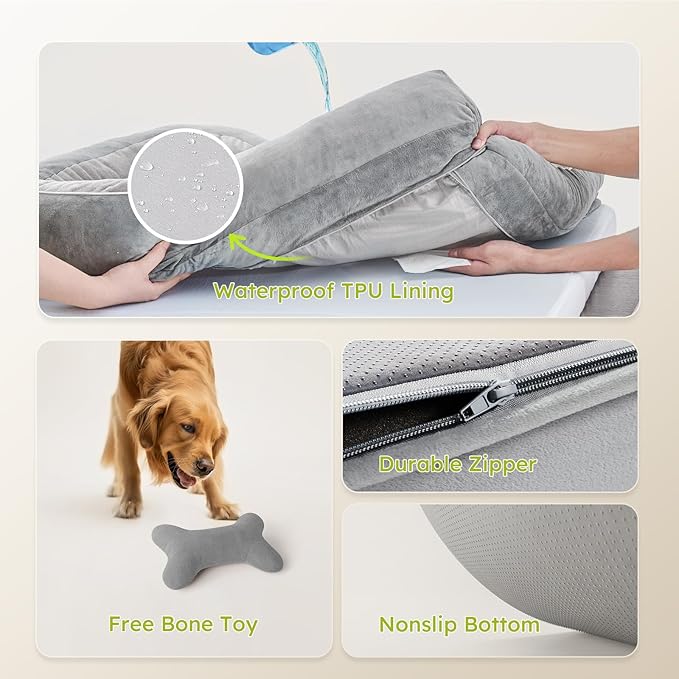 Jumbo Extra-Large Dog Bed, Orthopedic Gel Memory Foam, Waterproof with Removable Cover, 45" Dutch Velvet Sofa - Light Gray