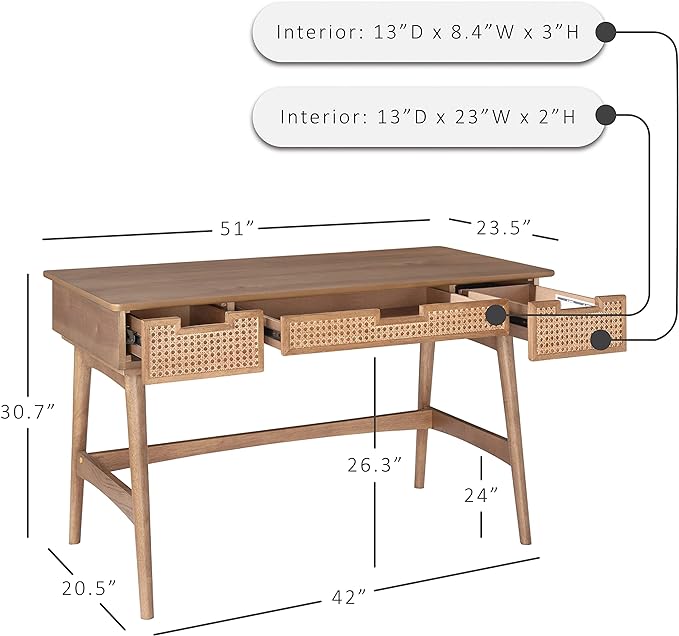 Linon Natural Dutton Wood and Rattan Desk