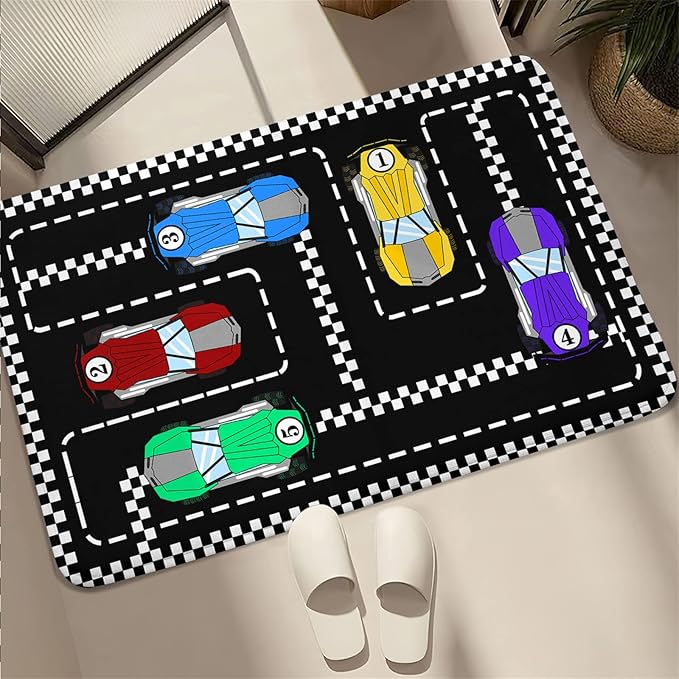 Car Rug Race Car Rug Car Track Rugs for Boys Race Track Carpet Race Car Track Rug Car Rug for Boys Room Car Rug Play Mat Car Carpet for Kids Rugs for Boys Bedroom,Black 2'×3'