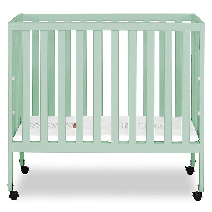 Jett Non-Full Size Folding Convertible Crib, Lightweight Portable Crib, Three Adjustable Mattress Height Settings, Easy to Fold Travel Crib, 1.5” Mattress Pad Included