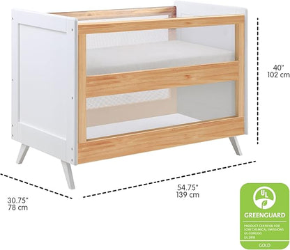 BreathableBaby Breathable Mesh 3-in-1 Convertible Crib (Toddler Bed Kit Sold Separately) — Beech & White — Two Adjustable Mattress Heights — Greenguard Gold Certified