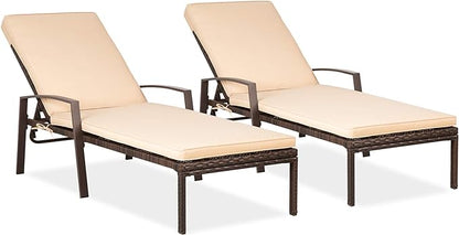 Pamapic 8512 Pieces, Chaise Thickened Cushion, PE Rattan Steel Frame Pool Lounge Chair Set for Patio Backyard Porch Garden Poolside, 2 PCS, Beige