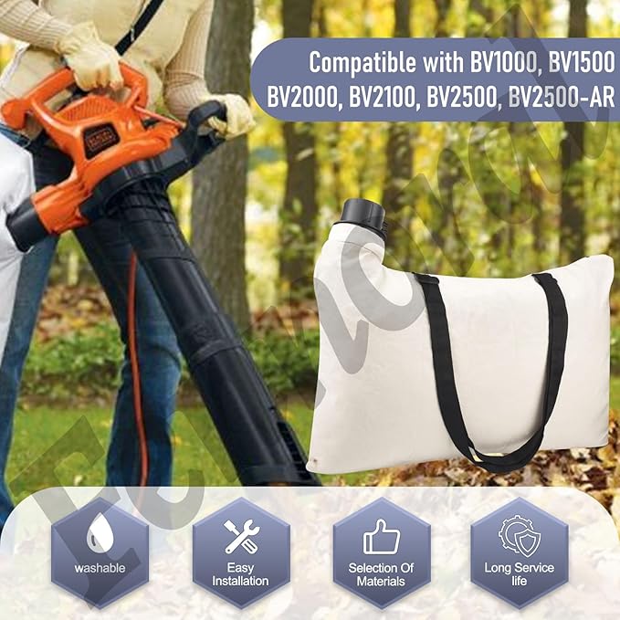 Leaf Blower Vacuum Leaf Bags 610004-01 Compatible with Black & Decker BV-003 BV1000 Fits BV1000 BV1500 BV2000 BV2100 BV2500 BV2500-AR BV2500-B2 BV2500-B2C