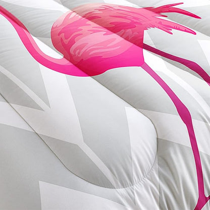 Flamingo Comforter Set Twin Size Tropical Flamingo Geometric Stripe Bedding Set Flamingo Quilted Duvet for Kids Girls Boys Adult with 1 Comforter and 2 Pillowcases