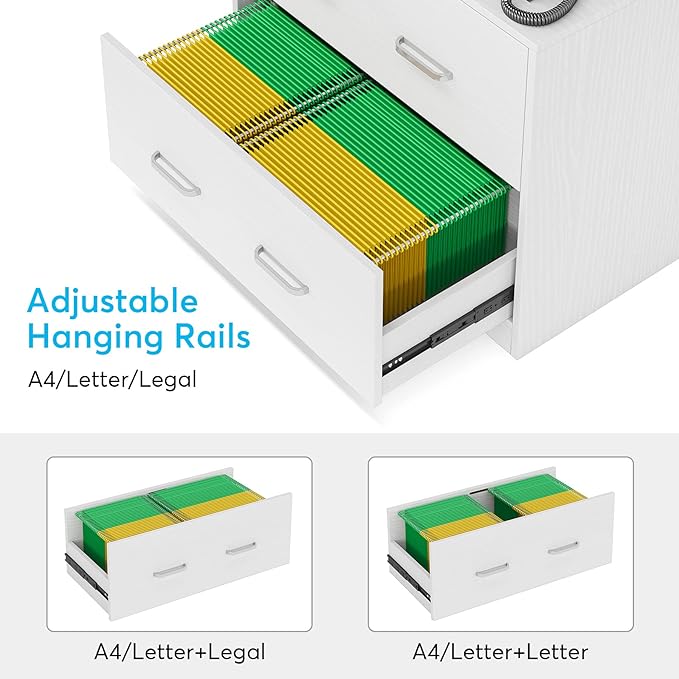 Lateral File Cabinet with 2 Drawers, 31.5 Inches Large Filing Cabinet for Hanging Letter/Legal/F4/A4 Size Files with Lock, Home Office, White