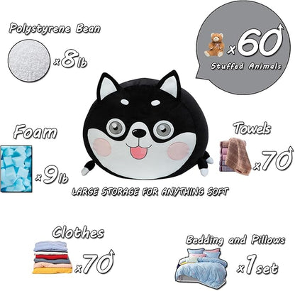Toy Organizers and Storage for Kids Room Decorations, Childrens Bean Bag Chairs Black Cute Dog, Extra Large Size, Velvet Super Soft Cover Only