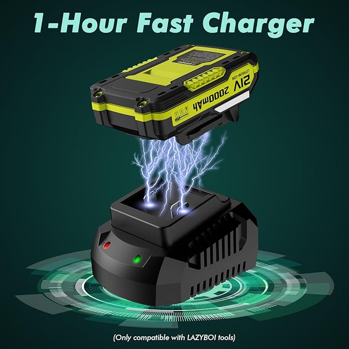Battery Charger, Replacement 21V Charger for LAZYBOI Cordless Leaf Blower, Multi-Protection Safety System with 1-Hour Fast Charge