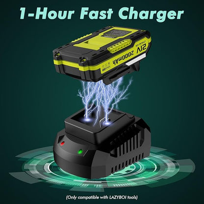 Battery Charger, Replacement 21V Charger for LAZYBOI Cordless Leaf Blower, Multi-Protection Safety System with 1-Hour Fast Charge