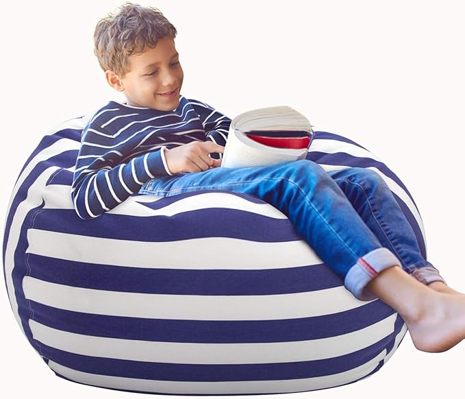 Aubliss Stuffed Animal Bean Bag Storage Chair (Royal Blue/White Striped, Large (38''))