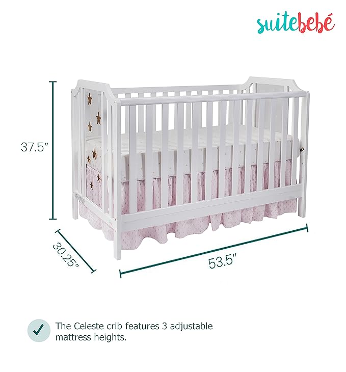 Suite Bebe Celeste 3 in 1 Convertible Island Crib, Wood and Acrylic, White