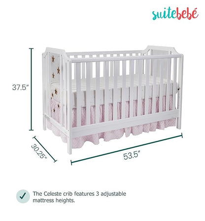 Suite Bebe Celeste 3 in 1 Convertible Island Crib, Wood and Acrylic, White