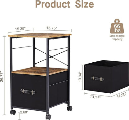 VECELO File Cabinet, Rolling Printer Stand with Large Fabric Drawer, Storage Cabinet Fits Letter Size, Ideal for Small Spaces, Apartments and Bedroom, Easy to Install, Brown+Black,2 Set