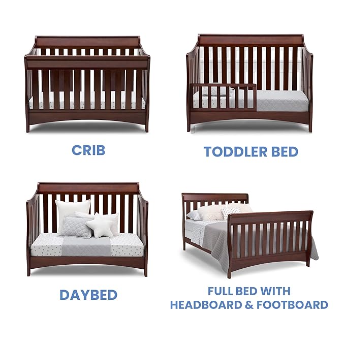 Delta Children Bentley S Series 4-in-1 Crib, Chocolate + Serta Perfect Slumber Dual Sided Recycled Fiber Core Crib and Toddler Mattress (Bundle)