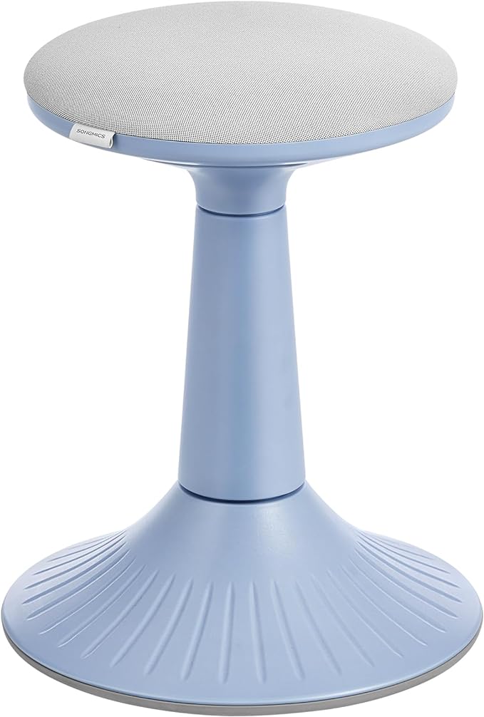 SONGMICS Kids Wobble Chair, Wiggle Stool for Kids Ages 8-12, Comfortable 60D Foam Seat, Breathable Fabric, Anti-Slip Base, 18.1-Inch High, Tool-Free Assembly, Pale Blue and Dove Gray UOSC010Q01