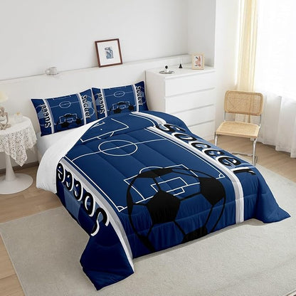 Feelyou Kids Soccer Ball Game Comforter Set King Size Rugby Sports Bedding Set for Boys Girls Teens Bedroom Decor Football Comforter Football Lover Duvet Set with 2 Pillow Case
