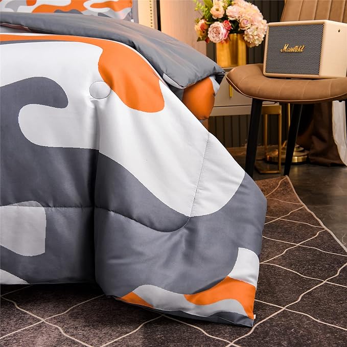 Meeting Story Kids Camo Bedding Set, Army Camouflage Bedding King Comforter Set for Boys Girls Teens Bedroom Decoration, 3Pcs (Orange, King)