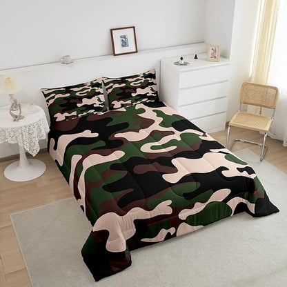 Queen Size Camouflage Comforter Set 3Pcs Kids Bedding Set for Boys Girls Teens 1 Comforter & 2 Pillowcases(Queen,Army Green) Boys