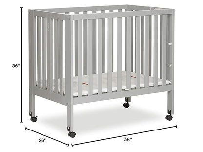 Jett Non-Full Size Folding Convertible Crib, Lightweight Portable Crib, Three Adjustable Mattress Height Settings, Easy to Fold Travel Crib, 1.5” Mattress Pad Included