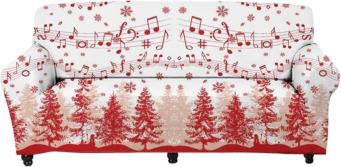 FKELYI Christmas Sofa Slipcover Xmas Tree Funny Music Note Design Super Soft Sofa Cushion Cover Washable Furniture Protector for Home Decorations-L