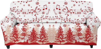 FKELYI Christmas Sofa Slipcover Xmas Tree Funny Music Note Design Super Soft Sofa Cushion Cover Washable Furniture Protector for Home Decorations-L