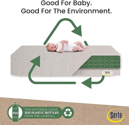 Delta Children Emery Mini Convertible Baby Crib with 2.75-inch Mattress, Bianca White & Serta SleepTrue Mini Crib Mattress, Premium Sustainably Sourced Fiber Core